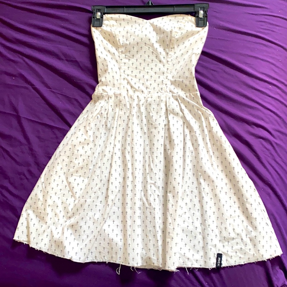 RVCA white skater dress with black crosses size XS